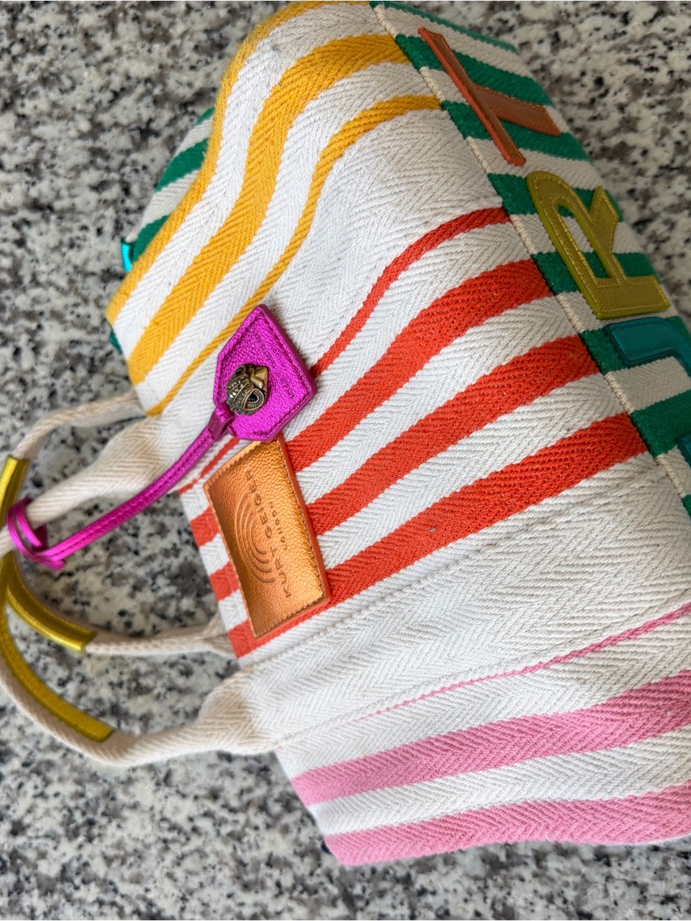 Kurt Geiger Striped Canvas Tote with Pink, Orange, Yellow Accents - Picture 3 of 8
